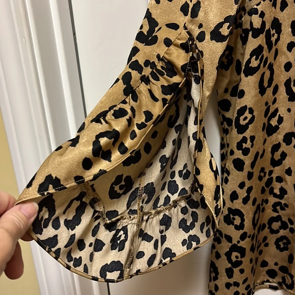Dressy Leopard Print Blouse, Size L - Picture 2 of 6
